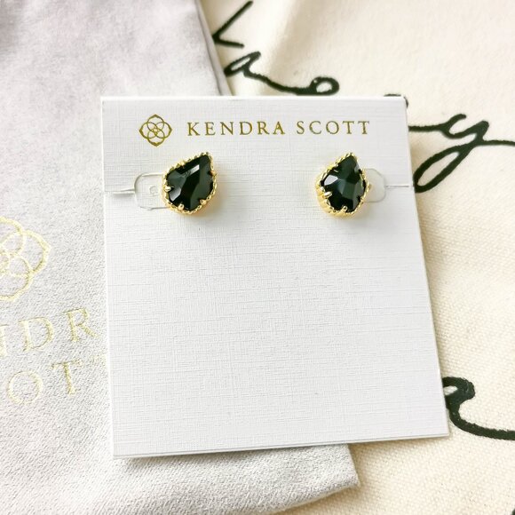 Kendra Scott Stud Earrings - Tessa - Black Opaque Glass Gold - Picture 1 of 3